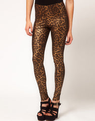 Kaamastra Leopard Print Golden Leggings Size L