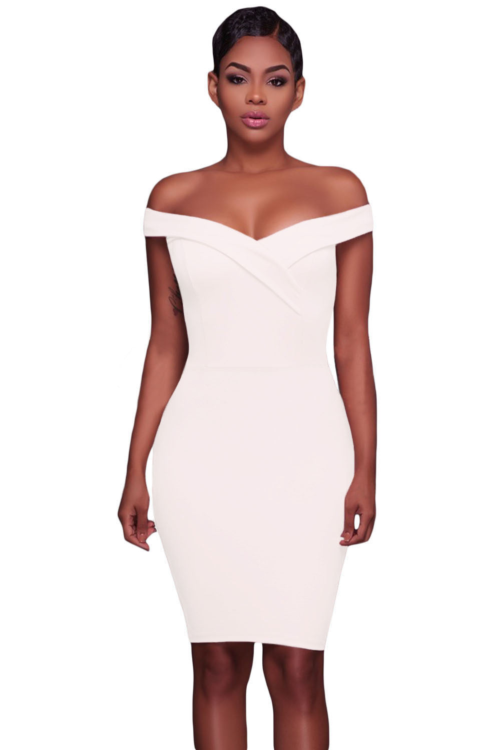 Kaamastra White Off Shoulder Midi Women's Dress