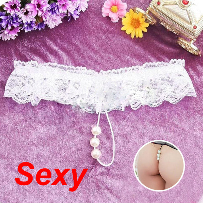 Kaamastra Lace & Pearl Crotchless White G-String