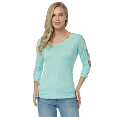 Kaamastra Ruched Cut out Sleeve V Neck Top