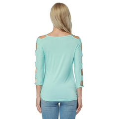 Kaamastra Ruched Cut out Sleeve V Neck Top