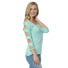 Kaamastra Ruched Cut out Sleeve V Neck Top