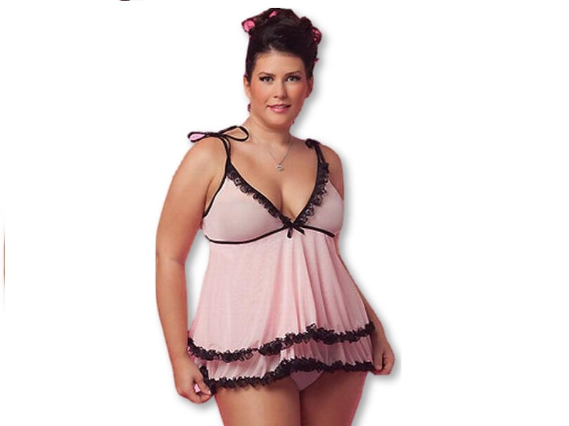 Kaamastra Pale Pink Plus Size Baby Doll With Black Gimp