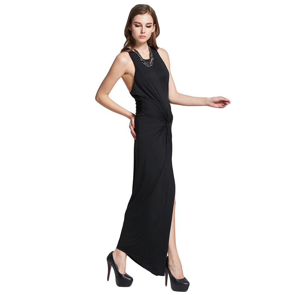 Kaamastra Sleeveless front spit back zipper straight party Maxi Dresses