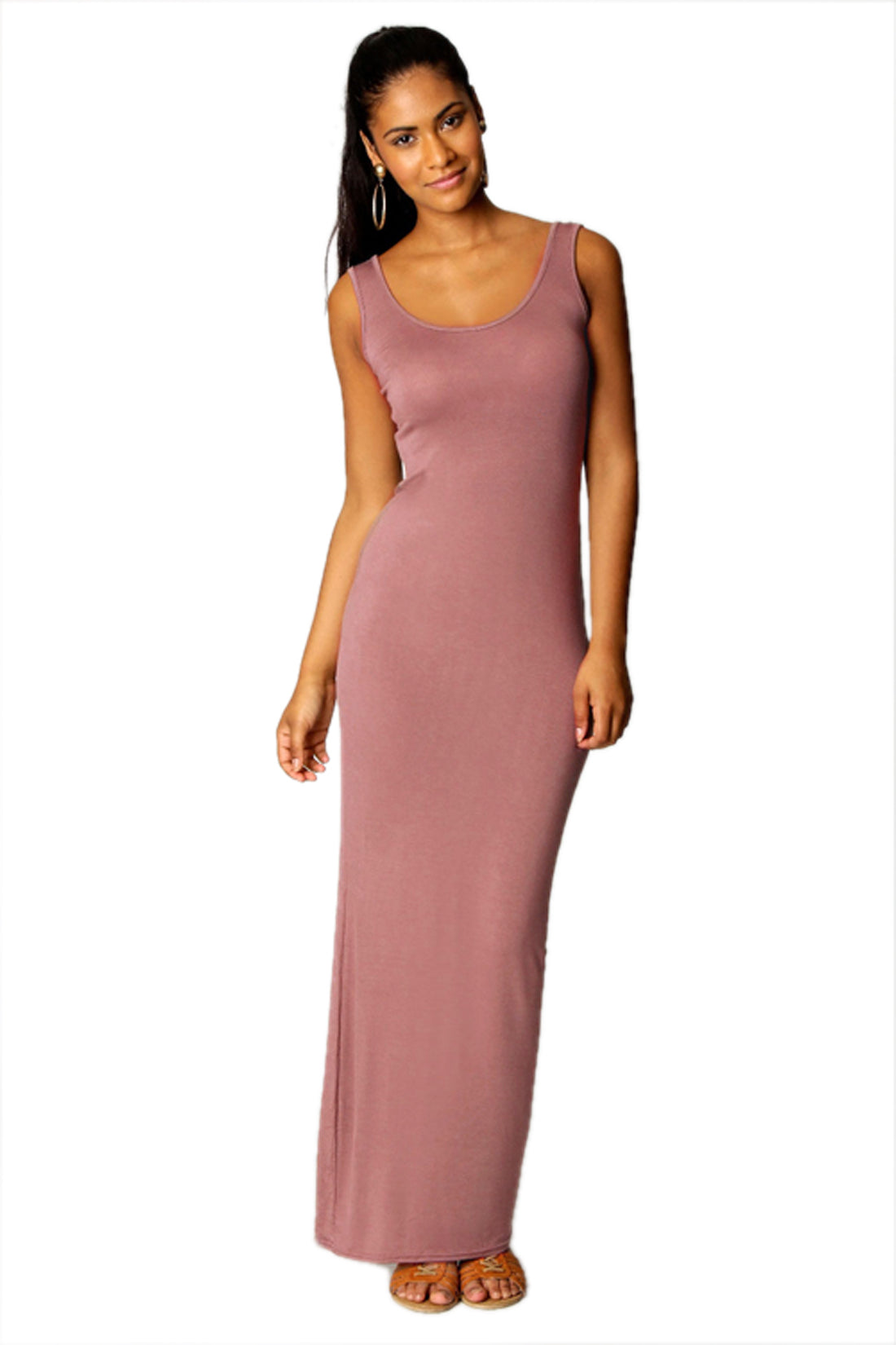 Kaamastra Pink Beige Maxi Dress - Tank-Style / Scooped Neckline