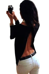 Kaamastra Black Open Back Middle Sleeve Summer Top