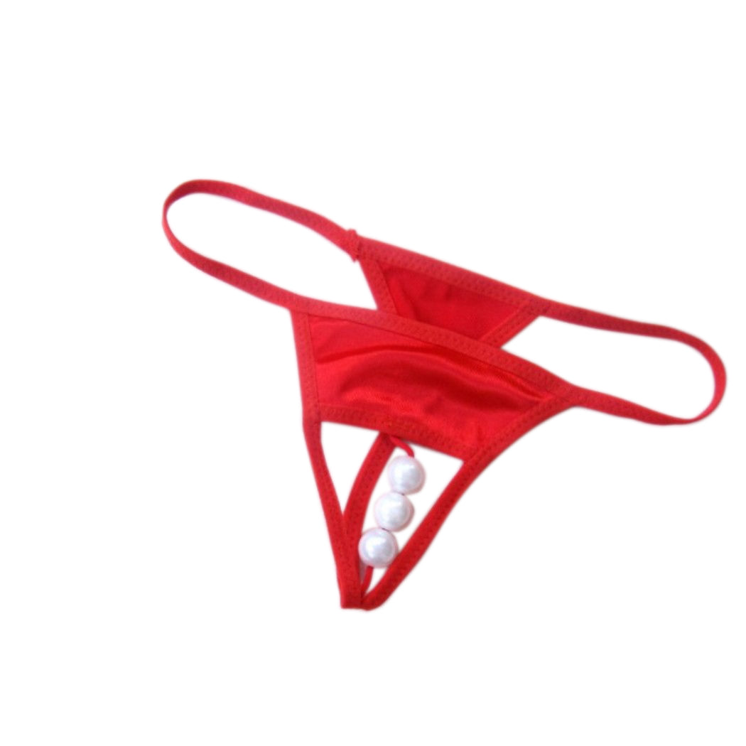 Kaamastra Womens Sexy Open Crotch Pearl Thong Red