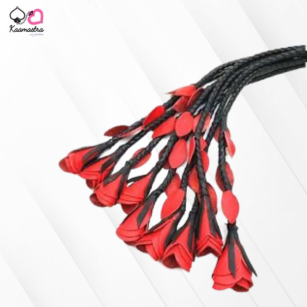 Kaamastra Heavy Duty Leather Flogger with Red Rose and Petals