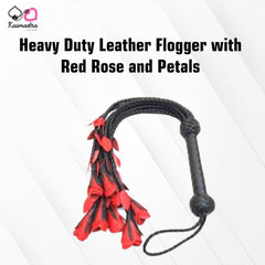 Kaamastra Heavy Duty Leather Flogger with Red Rose and Petals