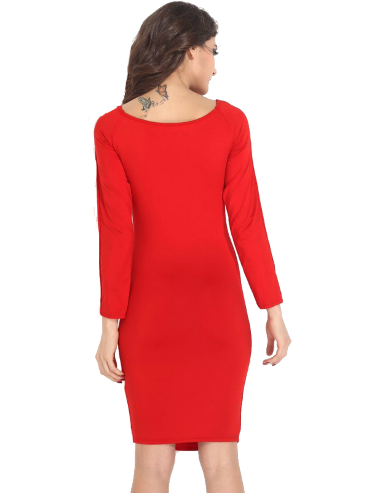 Kaamastra Thigh Cutout Detail Long Sleeve Little Red Dress