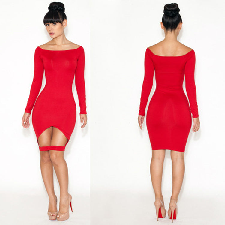 Kaamastra Thigh Cutout Detail Long Sleeve Little Red Dress