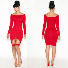 Kaamastra Thigh Cutout Detail Long Sleeve Little Red Dress