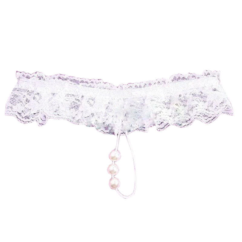 Kaamastra Lace & Pearl Crotchless White G-String